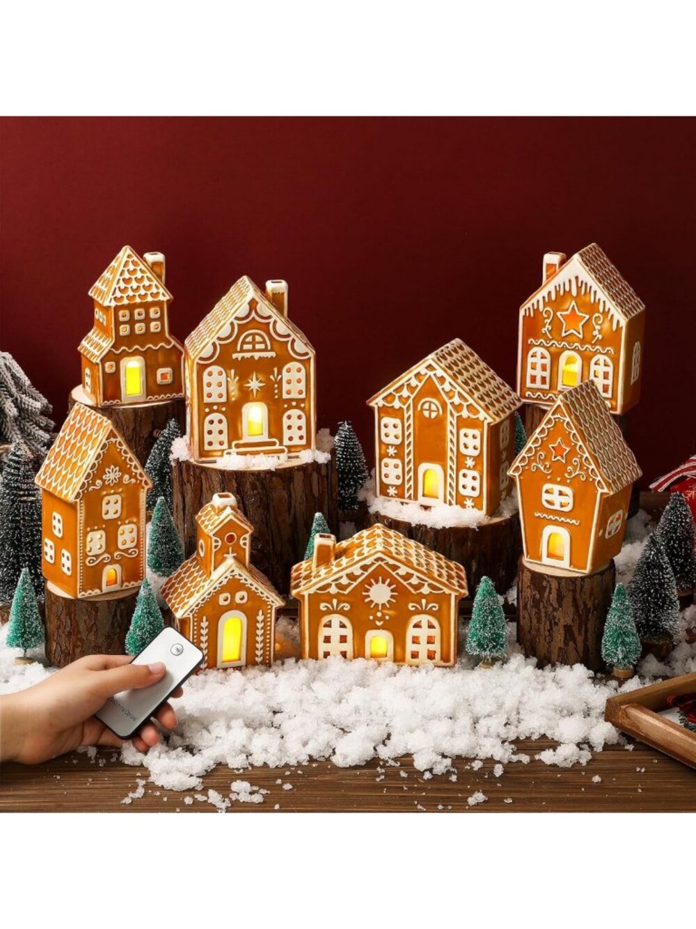 29 PCS LED Gingerbread Christmas Village Set - Lighted Ceramic Houses & Trees